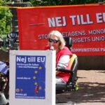 Winnie Svendsen, ordförande i SKP Malmö – här under en manifestation inför EU-valet 2019.